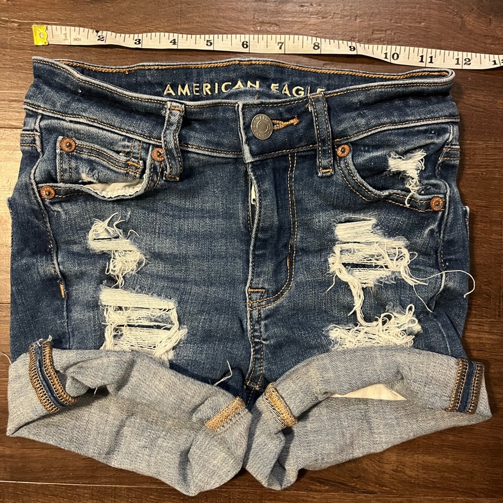 American Eagle Outfitters Women's Ripped Blue Jean Shorts